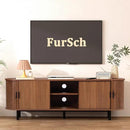 62" Tambour Door TV Stand,Wood Mid Century Modern TV Cabinet for Up to 70“ TV,Curved Edge Long TV Stand with Storage for Bedroom Living Room(Walnut, 62.2inch) by CozyNest Decor