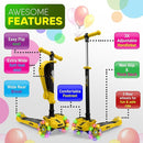 Hurtle 3-Wheeled Scooter for Kids - Wheel LED Lights, Adjustable Lean-to-Steer Handlebar, and Foldable Seat - Sit or Stand Ride with Brake for Boys and Girls Ages 1-14 Years Old by TinyTreasures Baby Boutique