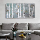 amatop Large Tree Wall Art Hand-Painted Landscape Forest Oil Painting Gallery Wrapped Framed Canvas Gold Bird Artwork 'White Birch at Night' for Living Room Bedroom Office Decor Teal White 48"x24" by CozyNest Decor