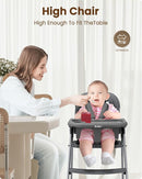 Foldable High Chair, High Chairs for Babies and Toddlers, Dining Chairs and Eating Chair with Adjustable Tray and 5 Point Harness for Infant, Gray by TinyTreasures Baby Boutique