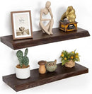 Floating Shelves for Wall, 24"x9.3" Rustic Solid Live-Edge Elm Wood Wall Shelves, Heavy-Duty Floating Shelves with Invisible Brackets, Set of 2 for Living Room, Bedroom, and Kitchen, Walnut Finish by CozyNest Decor