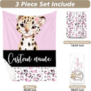 Custom Name Crib Bedding Set - Pink Leopard Theme, Personalized Nursery Bedding 3-Piece Set– Soft Blanket, Fitted Sheet, Changing Pad Cover – for Newborns Girls Nursery Gifts by TinyTreasures Baby Boutique