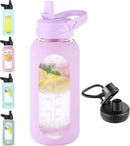 32 oz Glass Water Bottle with Straw and Handle, Sports Motivational Water Flask with Silicone Sleeve, Large Leakproof Water Flask Cup with Time Marker for Travel, Gym, Purple by CozyNest Decor