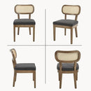 Rattan Dining Chairs Set of 2 Upholstered Linen Kitchen & Dining Room Chair with Curved Backrest Farmhouse Kitchen Chair Solid Wood Armless Side Chair for Dining Room/Restaurant, Black by CozyNest Decor