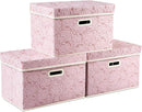 PRANDOM Collapsible Storage Boxes with Lids Fabric Decorative Storage Bins Cubes Organizer Containers Baskets with Cover Handles Divider for Bedroom Closet Living Room 14.9x9.8x9.8 Inch 3 Pack by TinyTreasures Baby Boutique