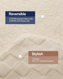 Pawque Super Soft Cozy Throw Blanket Queen Size for Couch Bed, Fluffy Sherpa Fleece Reversible Thick Warm Fuzzy Blanket for All-Season, 3D Checkered Jacquard Decorative Blankets, Cream White, 90"x90" by CozyNest Decor