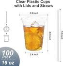 100 Pack - 16 oz Clear Plastic Cups with Lids and Straws, Sturdy & Food Safe Iced Coffee Cups with lids, Disposable Plastic Smoothie Cups for Cold Drinks by TinyTreasures Baby Boutique