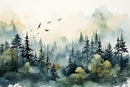 Green Watercolor Forest Wallpaper Woodland Nature Landscape Wall Mural for Living Room Bedroom Dining Room Office(Not Self-Adhesive) by TinyTreasures Baby Boutique