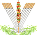 23.6" Large Size Kabob Skewers Flat Metal BBQ Barbecue Skewer Wooden Handle Stainless Steel Shish Kabob Stick Wide Reusable Grilling Set Meat Shrimp Chicken Vegetable Kebab Fork Sausage-12PCS by GreenHaven Gardens