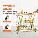 VEVOR Bar Cart Gold, 3 Tiers Home Bar Serving Cart on Lockable Wheels, Rolling Alcohol Cart with Tempered Glass Shelves Guardrail Wine Rack, Modern Wine Cart for Home Kitchen Dining and Living Room by CozyNest Decor
