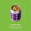LunchBots Thermal 12 oz Triple Insulated Thermos - Hot 6 Hours or Cold 12 Hours - Leak Proof Thermos Soup Jar - All Stainless Interior - Navy Lid - Purple Dots by TinyTreasures Baby Boutique