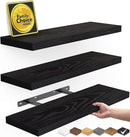 BAYKA Floating Shelves for Wall, Wall Mounted Rustic Wood Shelves for Bathroom, Bedroom, Living Room, Kitchen, Hanging Shelf for Books/Storage/Room Decor with 22lbs Capacity (Black, Set of 3, 15.7in) by CozyNest Decor