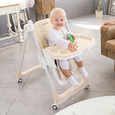 3-in-1 Foldable High Chair for Babies & Toddlers – Adjustable Height, Reclining Seat, 5-Point Safety Harness, Removable Tray, Lockable Wheels and Washable Cushion, Beige by TinyTreasures Baby Boutique