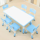 Children's Table and Chair Set Suitable for Boys and Girls Age 2-12 Height Adjustable Table top Can be Painted with 6 Seats Suitable for Family Learning Daily use (Sky blueBlue) by CozyNest Decor