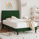 Twin Bed Frame, Velvet Upholstered Platform Bed with Vertical Channel Tufted Headboard and Footboard, No Box Spring Required, Easy Assembly, Green by CozyNest Decor