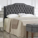 24KF Upholstered Button Tufted Queen/Full Size Headboard with Nailhead Trim, Soft Velvet Fabric - Dark Gray by CozyNest Decor
