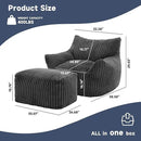Giant Bean Bag Chairs for Adults, Oversized Chaise Lounge Chair Indoor with Memory Foam - Plush Boneless Lounger & Ottoman for Bedroom, Living Room, Gaming & Reading, Lazy Floor Sofa Chair, Gray by CozyNest Decor