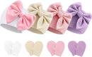 BQUBO Newborn Baby Hats Mittens Set Hospital Hat Beanie Infant Bow Hats Baby Gloves No Scratch Mittens for 0-6 Months by TinyTreasures Baby Boutique