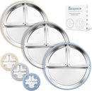 Stainless Steel Suction Plates for Toddlers, 9" Divided Kids Baby Plates with Removable Silicone Suction, Non Toxic Non Slip Portion Control Snack Dishes 3 Packs, Blue Gray Beige by TinyTreasures Baby Boutique