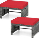 Tangkula 2 Pieces Patio PE Rattan Ottomans, Multipurpose Outdoor Footstool Footrest Additional Seating Side Table with Soft Zippered Cushions for Deck, Garden, and Yard (Red) by CozyNest Decor