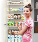 Over The Door Pantry Organizer, 8-Tier Pantry Door Organizer Shelves | 3 Sizes | Adjustable Basket | Metal Hanging Spice Rack for Kitchen, Pantry, Cabinet, Back of Door Seasoning Rack, White by CozyNest Decor