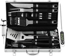 Grilljoy 24PCS BBQ Grill Tools Set with Meat Thermometer and Injector - Extra Thick Stainless Steel Fork, Spatula& Tongs - Complete BBQ Accessories in Aluminum Case - Perfect Grill Gifts for Men by GreenHaven Gardens