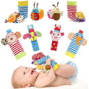 Bloobloomax Soft Baby Rattle Wrist Rattle Foot Finder Socks Set,Cotton and Plush Stuffed Infant Toys,Birthday Holiday Birth Present Gift for Newborn Boy Girl Kids Toddler (8pcs-B Set) by TinyTreasures Baby Boutique