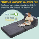 jela Foldable Sofa Bed Large Soft Foam Convertible Sleeper Chair Luxury Corduroy Fabric Fold Out Chair Bed Floor Couch with Back Support Floor Sofa for Living Room Bedroom (83"x33",Darkgrey) by CozyNest Decor