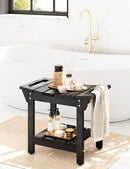 Waterproof Shower Bench, Poly Lumber Shower Stool for Shaving Legs, Shower Chair Seat with Storage Shelf and Handles, Bathroom Bench for Inside Shower, Non-Slip (Black) by TinyTreasures Baby Boutique