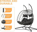 2 Person Double Egg Swing Chair with Stand Indoor Outdoor, Hammock Egg Chair Outdoor, Patio Wicker Hanging Egg Chair w/Cushion 700LBS Capacity for Bedroom, Balcony, Garden, Dark Grey by GreenHaven Gardens