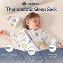 Baby Sleep Sack 18-24 Months, Cotton Detachable Long Sleeve Sleep Sack, 1.0 Tog Toddler Sleeping Sack with Temperature Strips, 2-Way Zipper Wearable Blankets for Newborns, Ocean by TinyTreasures Baby Boutique