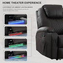 Power Recliner Chair with Heat and Massage, PU Leather Home Theater Seating with LED Lights/Cup Holders/Side Pocket/USB Port, Reclining Sofa Chair for Living Room(3, Brown) by CozyNest Decor