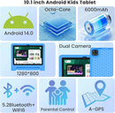 Kids Tablet 10.1 inch Android 14 Octa-Core 64GB 6000mAh Kids Space Parental Control 1280 * 800 HD Touchscreen Shockproof Case Dual Camera Gift for Toddler Children (Blue) by TinyTreasures Baby Boutique