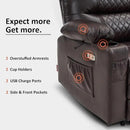 MCombo Zero Gravity Power Recliner Chair with Heat and Vibration Massage, Reclining Chair with USB Ports, Cup Holders for Living Room, Faux Leather PR621 (Brown) by CozyNest Decor