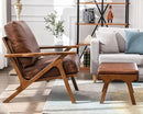 Mid Century Modern Accent Chair with Ottoman, Farmhouse PU Upholstered Living Room Armchair and Ottoman Set, 23" Seat Wide Retro Leisure Lounge Chair with Wood Frame for Home, Bedroom, Office, Brown by CozyNest Decor