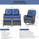 5 Piece Outdoor Patio Furniture Set - Wicker Furniture Patio Conversation Set, Outdoor Swivel Rocker Chairs with Loveseat Sofa and 2 Ottomans for Small Space, Blue Cushion by GreenHaven Gardens