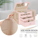 AKOZLIN 4-Tier Jewelry Box Lockable Leather Jewelry Storage Case Organizer with 3 Drawers for Women Girls Ring Necklace Earring Bracelet Watches Holder with Mirror Pink by TinyTreasures Baby Boutique