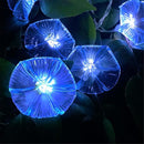 Solar Petunia Blue Morning Glory Flowers and Solar Hawaiian Frangipani Flower String Lights Tropical Flowers by GreenHaven Gardens