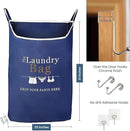 Fine Living Co. Large Hanging Laundry Hamper with Over Door Hooks & Adhesive, Durable Space Saving Laundry Bag with Zipper and Wide Open Top, Hanging Dorm Laundry Hamper (Navy Blue with Print-XL) by CozyNest Decor