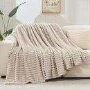 NEWCOSPLAY Super Soft Throw Blanket Linen Premium Silky Flannel Fleece 3D Ribbed Jacquard Lightweight Bed Blanket All Season Use (Linen Ribbed, Throw(50"x60")) by CozyNest Decor