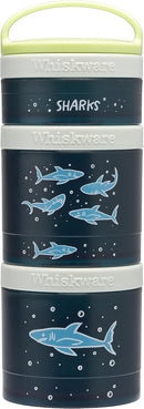 Whiskware Stackable Snack Containers for Kids, Set of 3 Stackable Snack Cups, Unicorn and Sharks Designs by TinyTreasures Baby Boutique