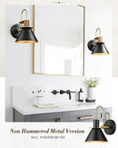 Black Wall Sconce, HWH Industrial Indoor Wall Light Fixture, Single Wall Vanity Light Gooseneck Barn Wall Lamp with Hammered Metal Shade, Black and Gold Finish, 5HZG74B BK+BG by CozyNest Decor