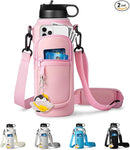 Water Bottle Holder with Strap for Hydroflask 32oz 40oz, Carrier Sling Bag with Phone Pocket Sleeve for Men Women Hiking Camping Travelling（Pink 40oz） by TinyTreasures Baby Boutique