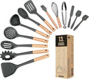Kitchen Utensils Set, 13PCS Silicone Cooking Utensils, Heat Resistant Kitchen Utensil Spatula Set for Nonstick Cookware, Wooden Handles Kitchen Gadgets Tools Set by CozyNest Decor