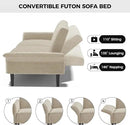 89” Futon Sofa Bed, Velvet Fabric Comfy Futon Couch Bed with 2 Square Pillows, Convertible Sleeper Sofa with Adjustable Backrest& Armrests, Modern Loveseat Sleeper for Living Room, Beige by CozyNest Decor