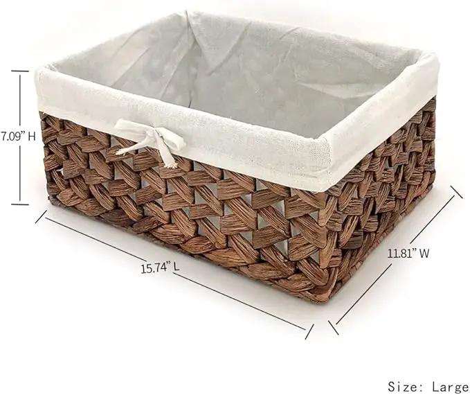Rectangular Woven Seagrass Storage Bin with Handle,Kingwillow. (water hyacinth, Large), photo 2 of 7