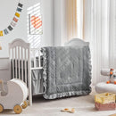 Tufted Ruffle Crib Bedding Set 3 Pieces Baby Boho Quilted Comforter with Fitted Sheet and Bed Skirt - Cute Ruffled Shabby Chic Baby Bedding Soft Blanket Design Gray by TinyTreasures Baby Boutique