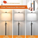 Black Floor Lamps for Living Room Adjustable Height Standing Lamp Modern Tall Pole Lamps for Bedroom Office with White Linen Shade 3 Color Temperature 9W LED Bulb Included by CozyNest Decor