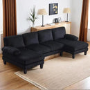 Karl home U-Shape Sectional Sofa Couch 111" Modern 4-Seat Sofa with Chaises Corduroy Fabric Upholstered Covertible Couch with Wood Grain Legs for Living Room, Reception Room, Apartment, Black by CozyNest Decor