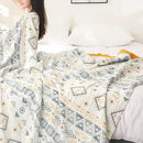 Boho Muslin Blanket for Adults 4-Layer Gauze 80 x 90 Inches Soft Cozy 100% Cotton Cooling Blanket Geometric Farmhouse Decor for Sofa Bed Coverlet Both Sides (Boho-G-Yellow, 80 x 90 in) by CozyNest Decor